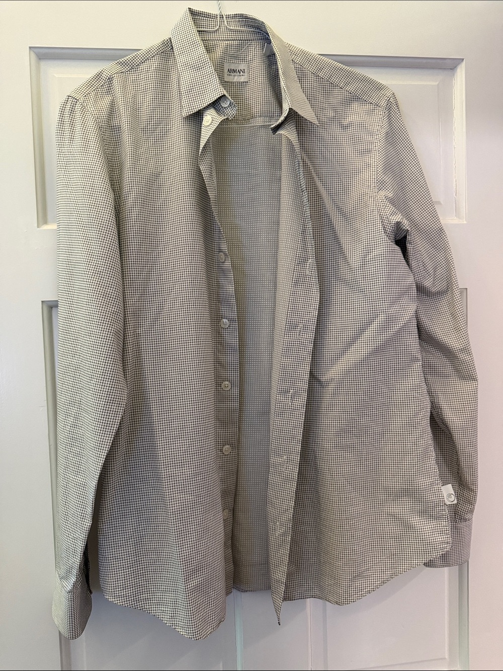Armani Collezioni Men's Small-Check Button-Down Shirt in White and Gray
